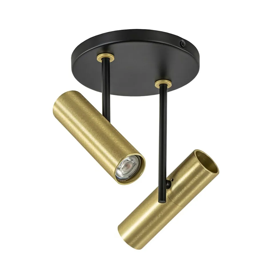 Opbouwspot 2-lichts rond zwart/brass verstelbaar>Straluma Sale