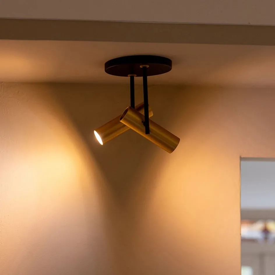 Opbouwspot 2-lichts rond zwart/brass verstelbaar>Straluma Sale