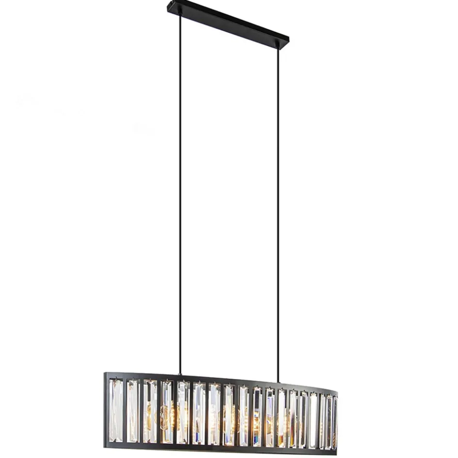 Ovale hanglamp mat zwart met facet geslepen glas>Straluma Hot
