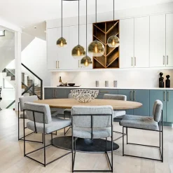 Ovale 5-lichts hanglamp met glazen bollen gold gradient><noscript><img width=