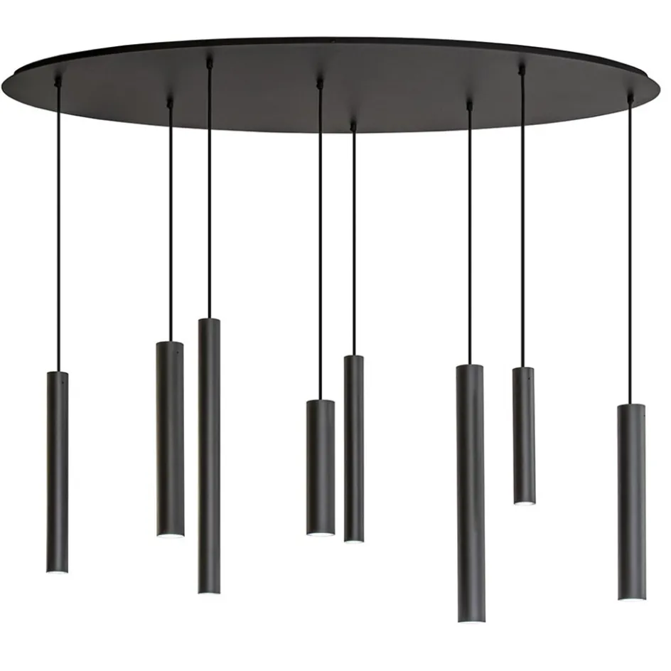 Ovale 8-lichts hanglamp tubes zwart metaal>Straluma Online