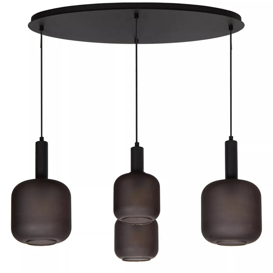 Ovale 4-lichts hanglamp zwart met mat zwart glas>Straluma Clearance