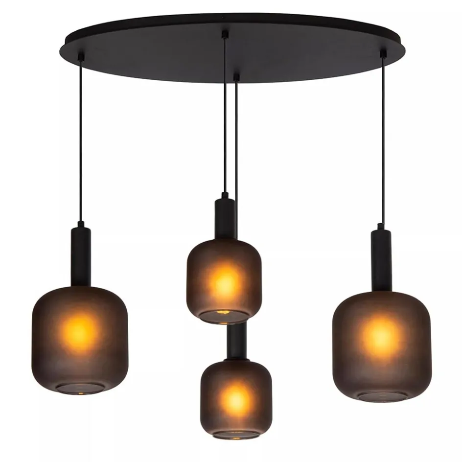 Ovale 4-lichts hanglamp zwart met mat zwart glas>Straluma Clearance