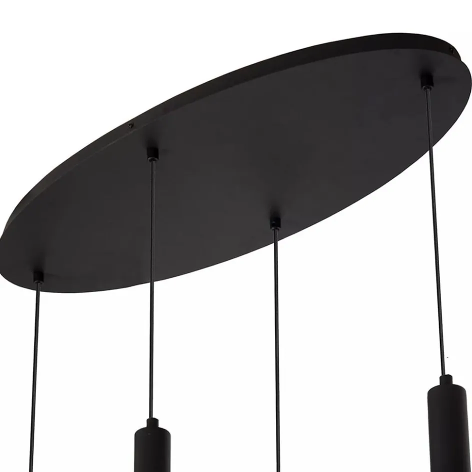 Ovale 4-lichts hanglamp zwart met mat zwart glas>Straluma Clearance