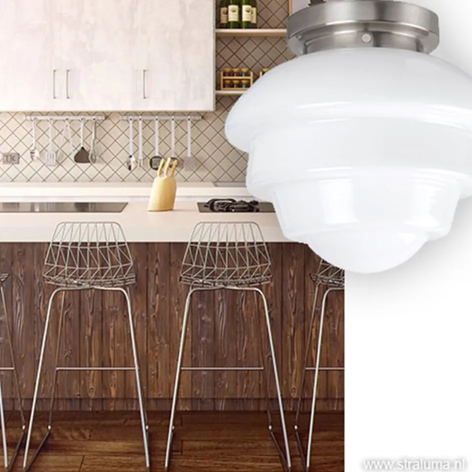 Plafondl. nikkel wit glas, keuken-hal>Straluma Best