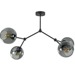 Plafondlamp 4-armen zwart+smoke bolglas>Straluma Outlet