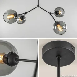 Plafondlamp 4-armen zwart+smoke bolglas></noscript>Straluma Outlet