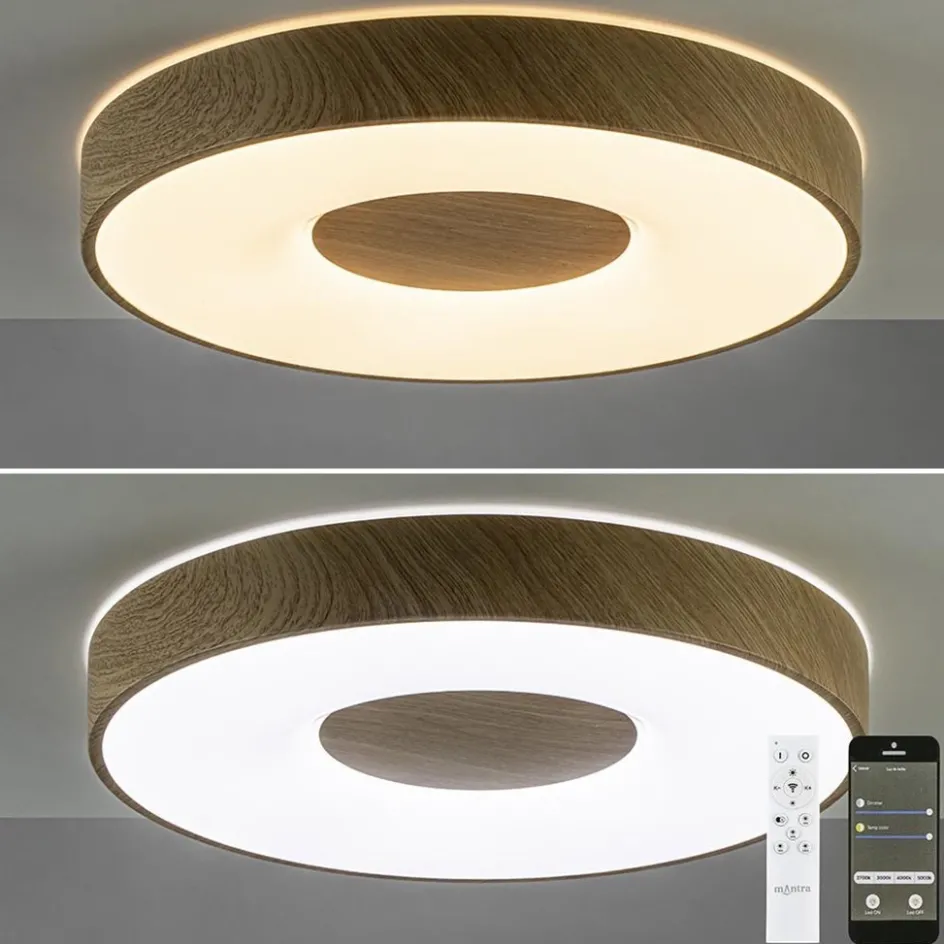 Plafondlamp Coin 50 hout + remote CCT>Straluma New