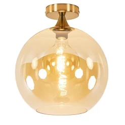 Plafondlamp goud met amber glazen bol 30 cm&gt;Straluma Discount