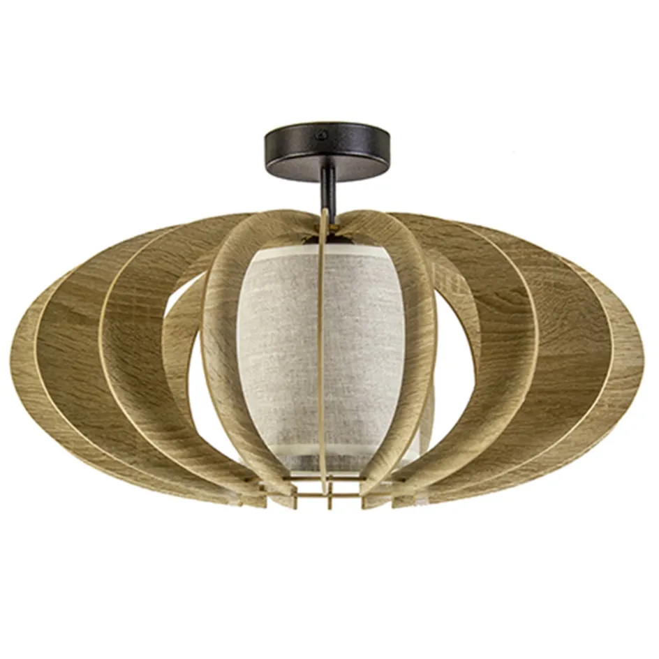 Plafondlamp hout met stoffen kap 50cm>Straluma Discount