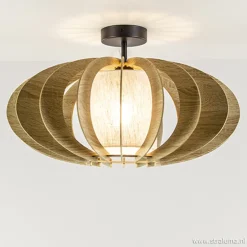 Plafondlamp hout met stoffen kap 50cm>Straluma Discount