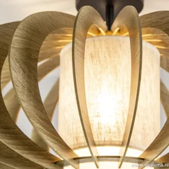 Plafondlamp hout met stoffen kap 50cm><noscript><img width=