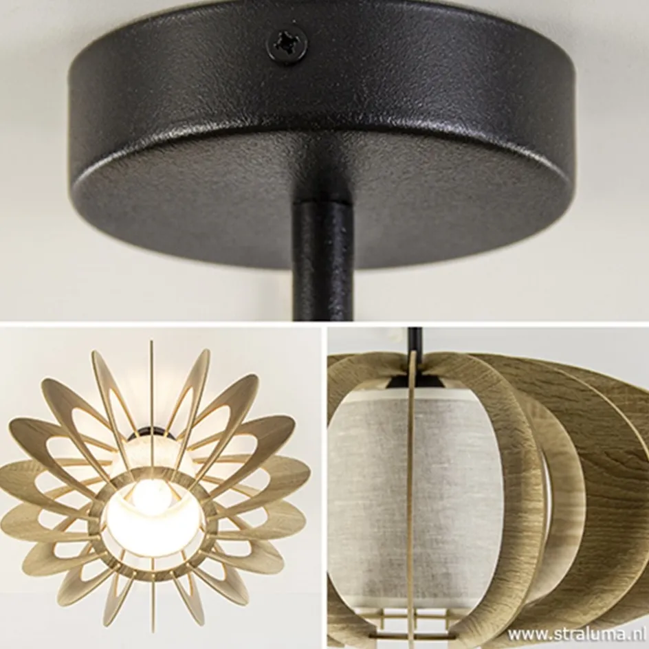 Plafondlamp hout met stoffen kap 50cm>Straluma Discount