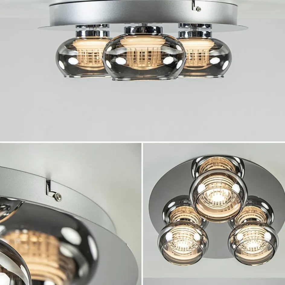 Plafondlamp 3-L chroom/smoke 3-step dim.>Straluma Best