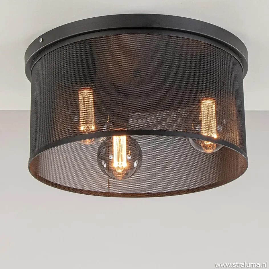 Plafondlamp 3L cilinder gaas zwart 44cm>Straluma Outlet