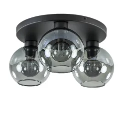 Plafondlamp 3L zwart  bolglas smoke>Straluma Outlet