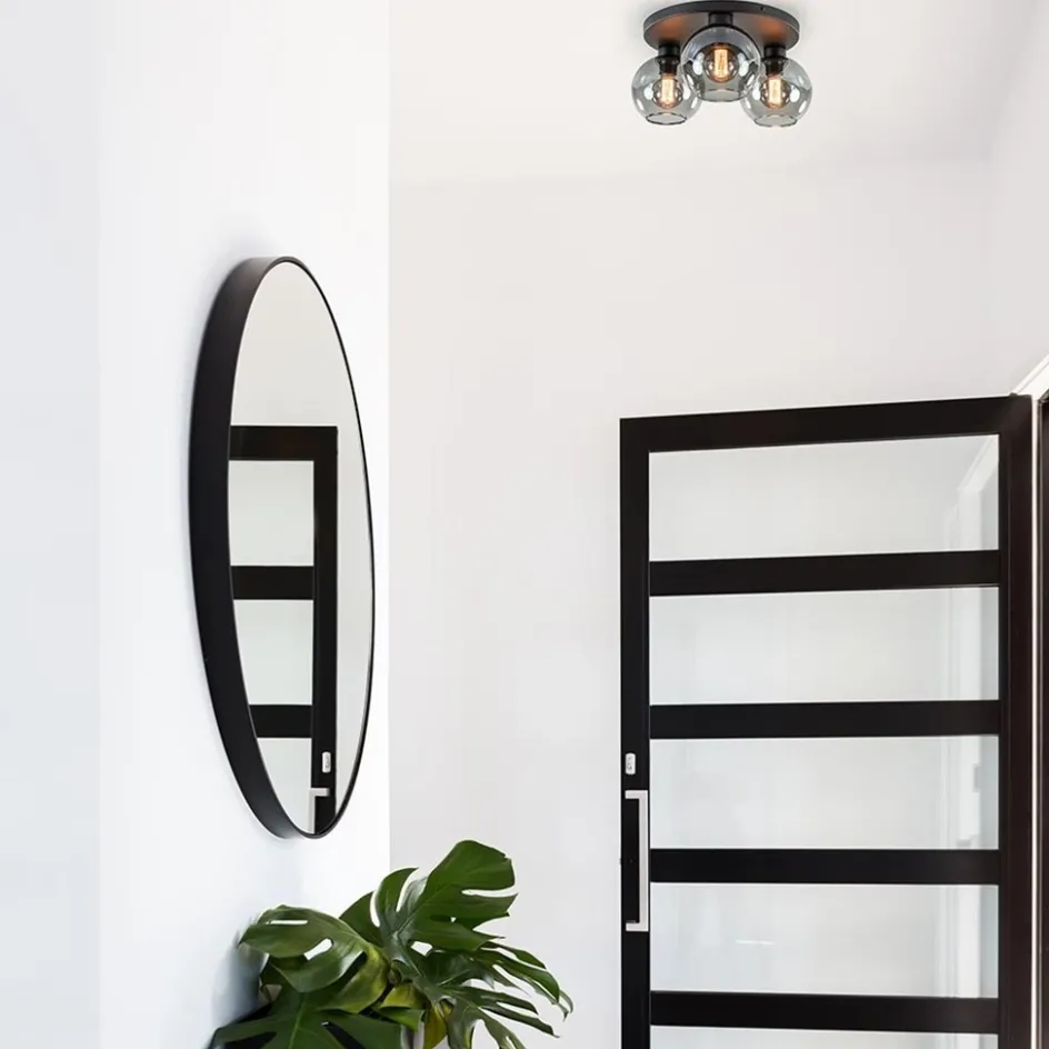 Plafondlamp 3L zwart bolglas smoke>Straluma Outlet