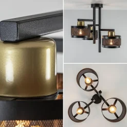 Plafondlamp 3L zwart/goud cilinder geperforeerd><noscript><img width=