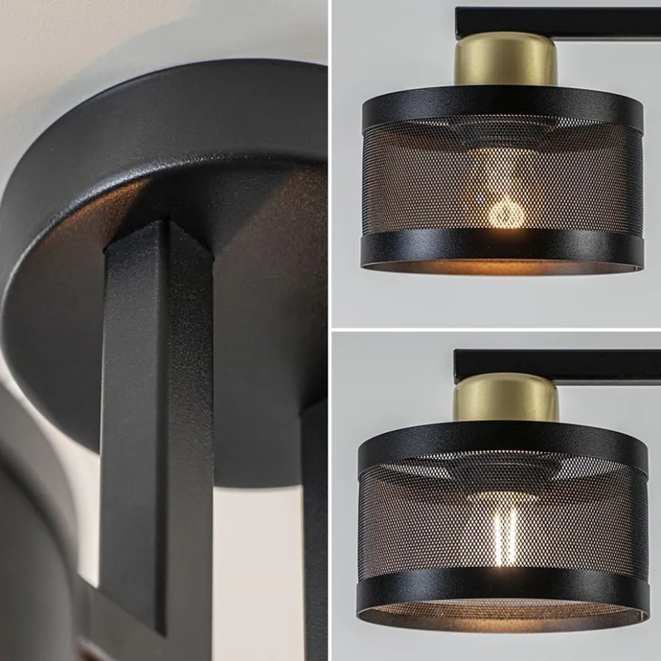 Plafondlamp 3L zwart/goud cilinder geperforeerd>Straluma New