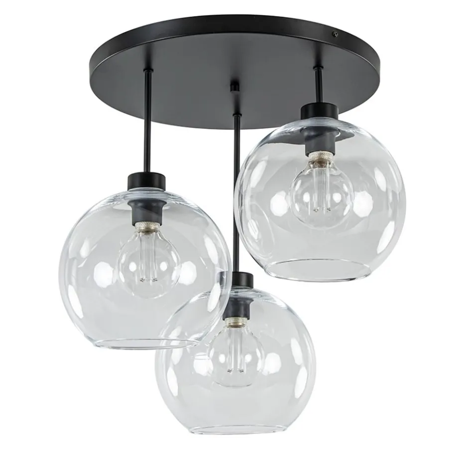Plafondlamp 3-lichts zwart + helder glas 25cm>Straluma Hot
