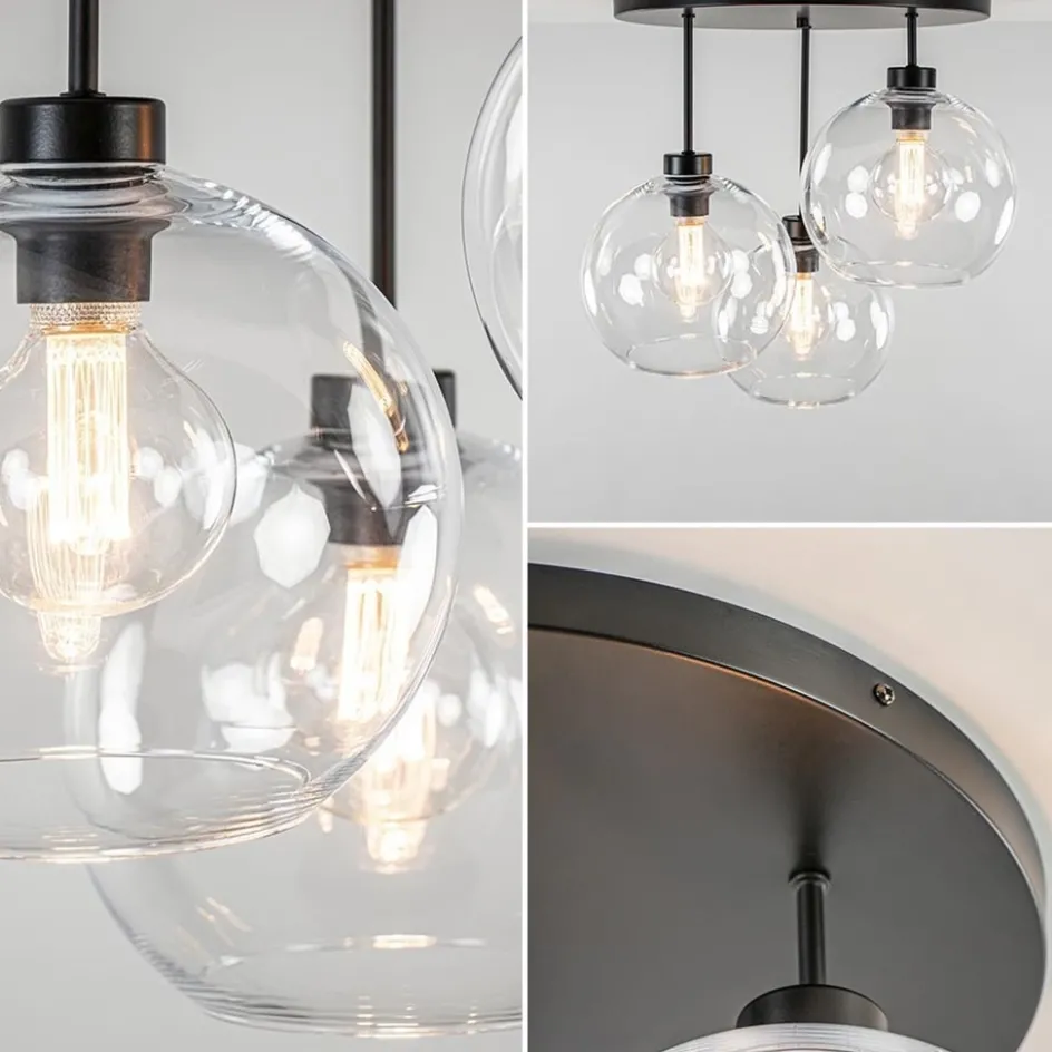 Plafondlamp 3-lichts zwart + helder glas 25cm>Straluma Hot