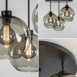 Plafondlamp 3-lichts zwart + smoke glas 25cm><noscript><img width=