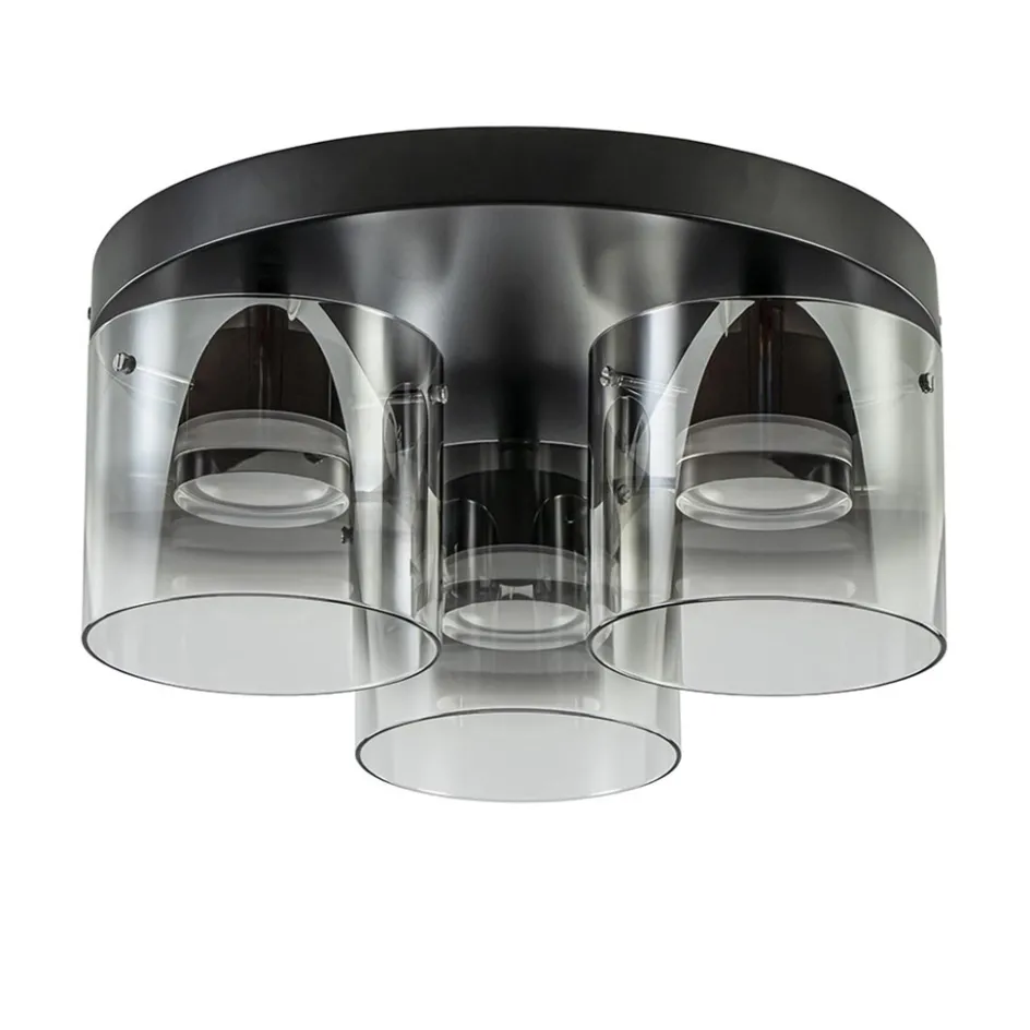 Plafondlamp Salerno 3L zwart/smoke glas>Straluma