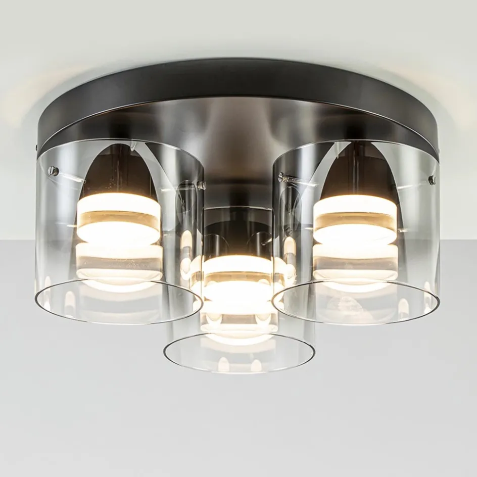 Plafondlamp Salerno 3L zwart/smoke glas>Straluma