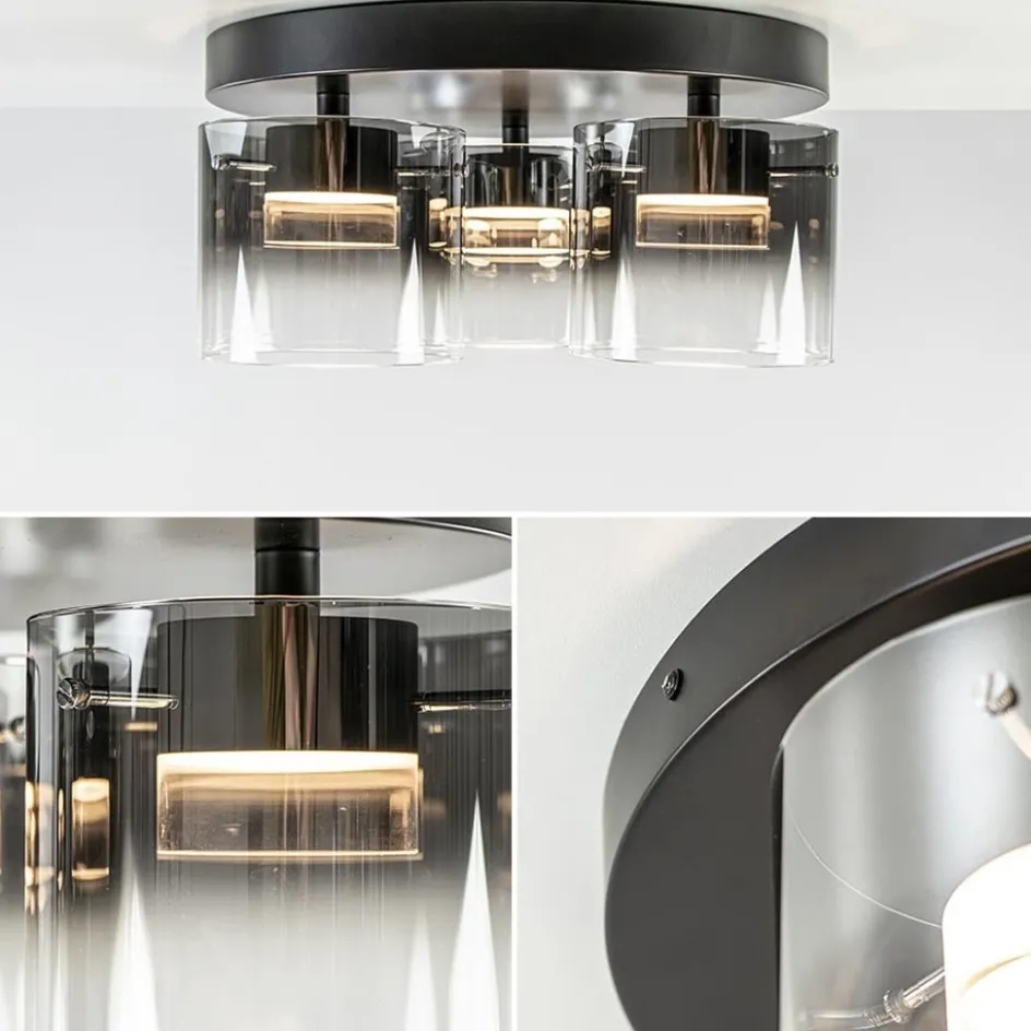 Plafondlamp Salerno 3L zwart/smoke glas>Straluma