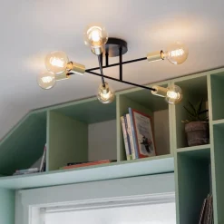 Plafondlamp Sticks 6L zwart/goud><noscript><img width=