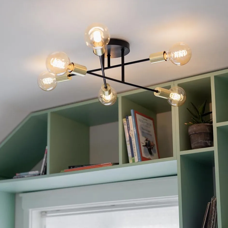 Plafondlamp Sticks 6L zwart/goud>Straluma Discount