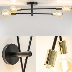 Plafondlamp Sticks 4L zwart/goud excl. e27 l.b.><noscript><img width=