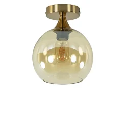 Plafondlamp toilet goud met amber glas>Straluma Clearance