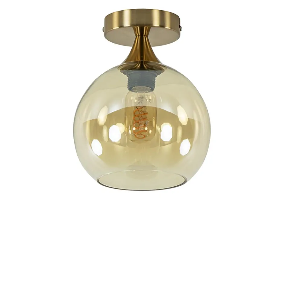 Plafondlamp toilet goud met amber glas>Straluma Clearance