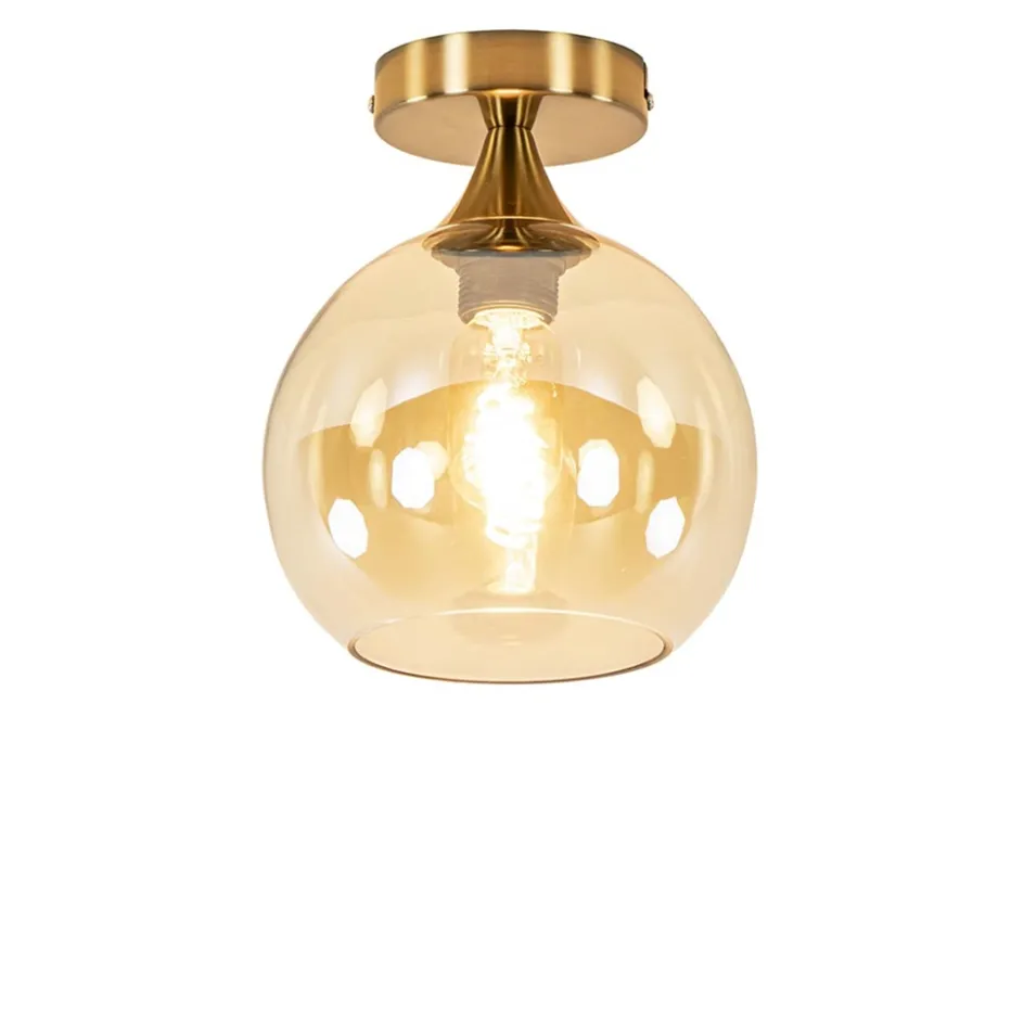 Plafondlamp toilet goud met amber glas>Straluma Clearance