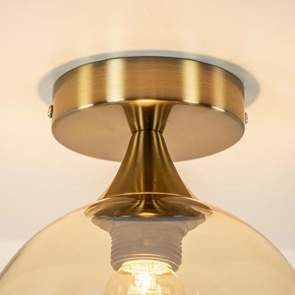 Plafondlamp toilet goud met amber glas>Straluma Clearance