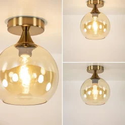 Plafondlamp toilet goud met amber glas><noscript><img width=