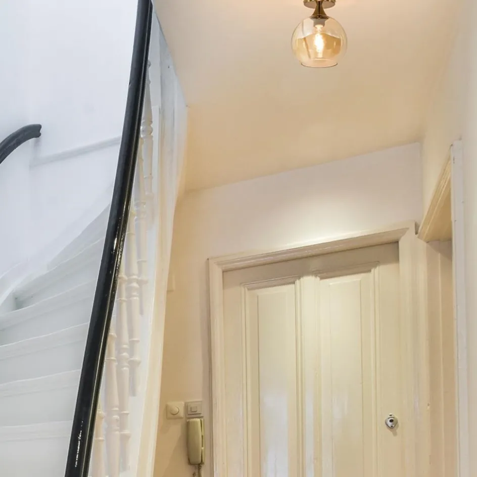 Plafondlamp toilet goud met amber glas>Straluma Clearance