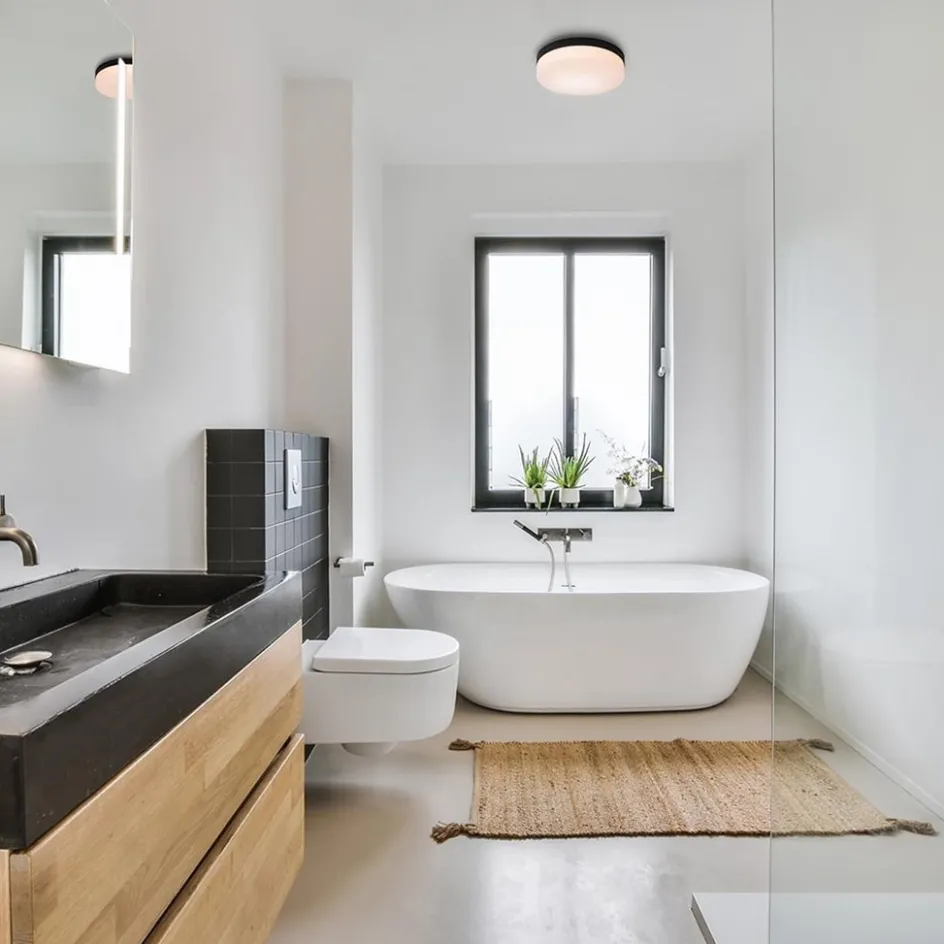 Plafondlamp zwart IP44 + bewegingssensor>Straluma Discount