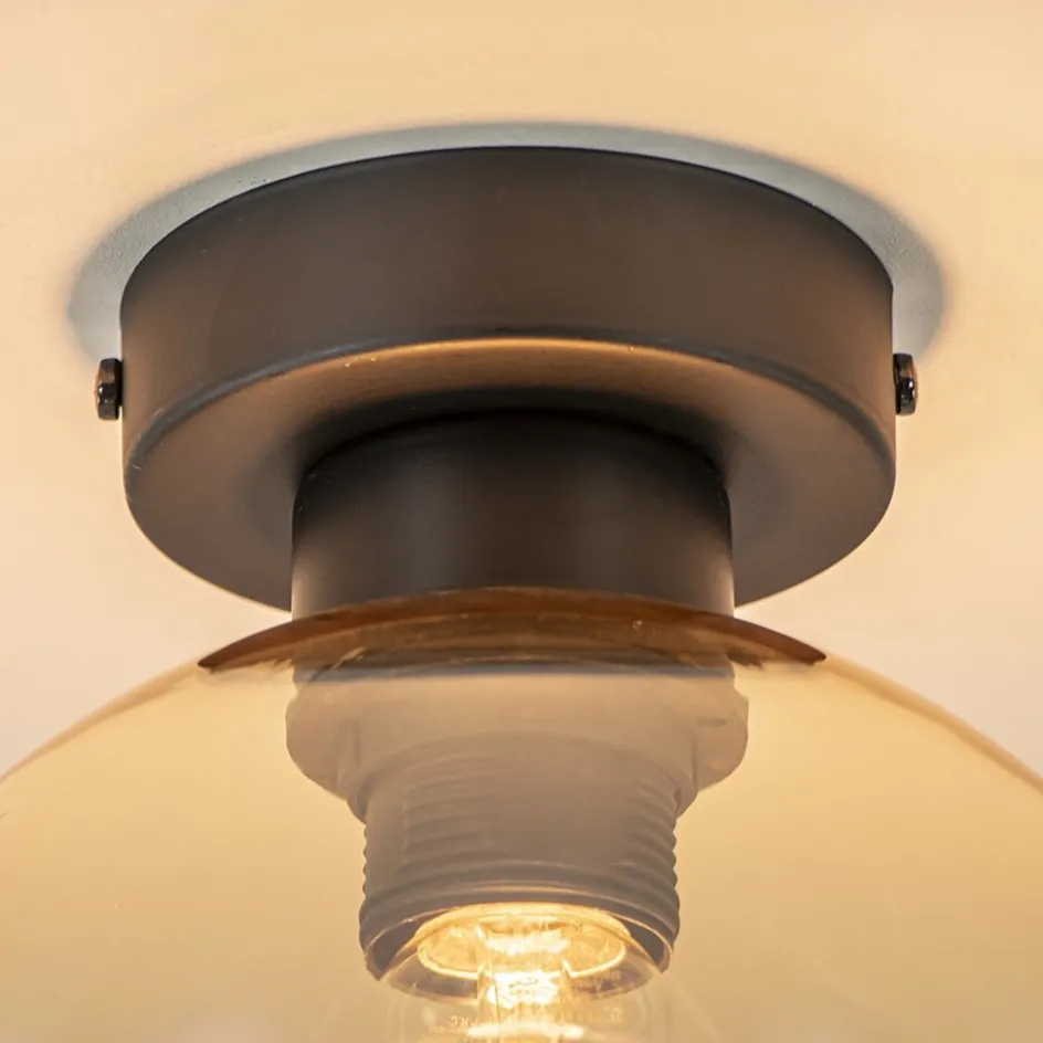 Plafondlamp zwart met amber glas 20 cm>Straluma Best