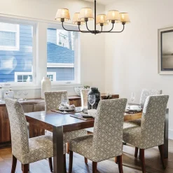 Plafondlamp zwart met beige kapjes><noscript><img width=