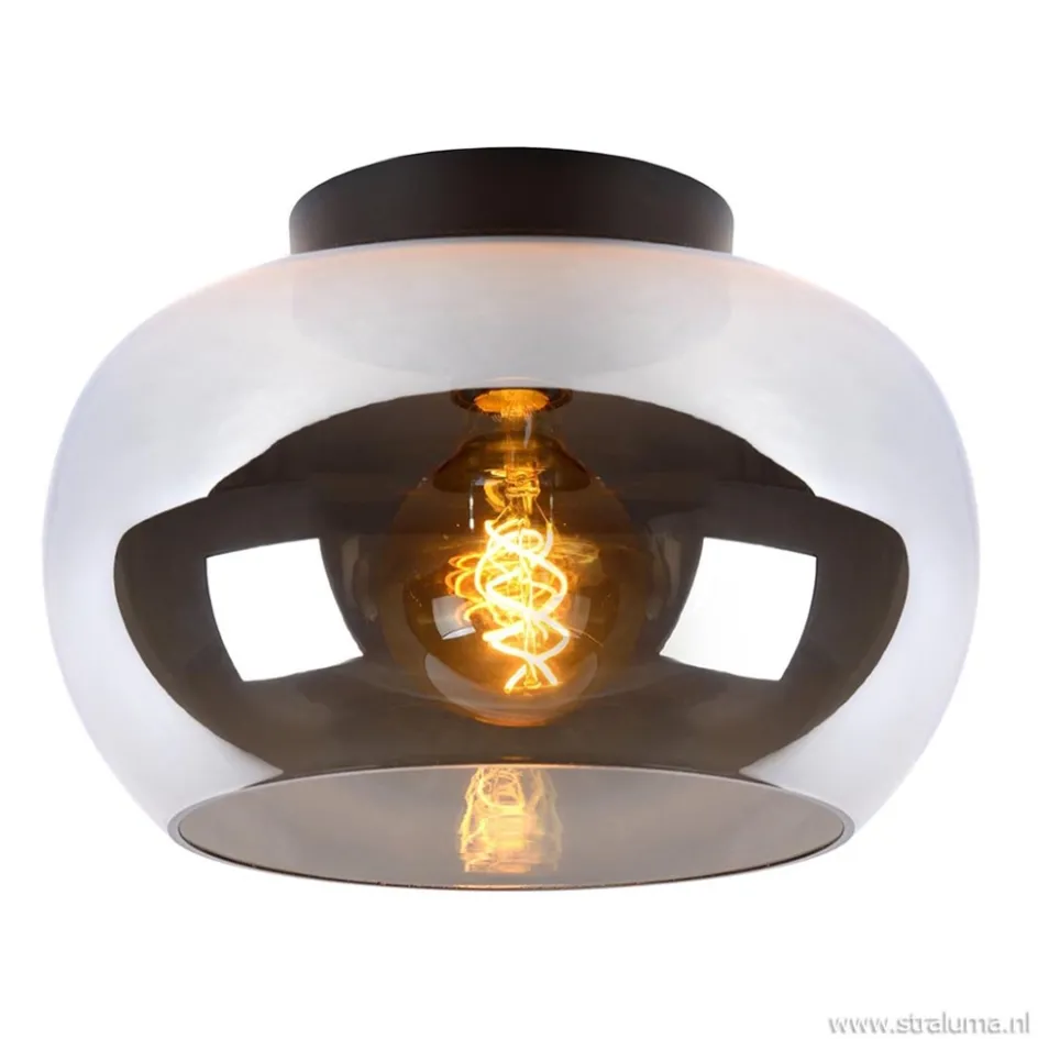 Plafondlamp zwart met smoke glas>Straluma Clearance