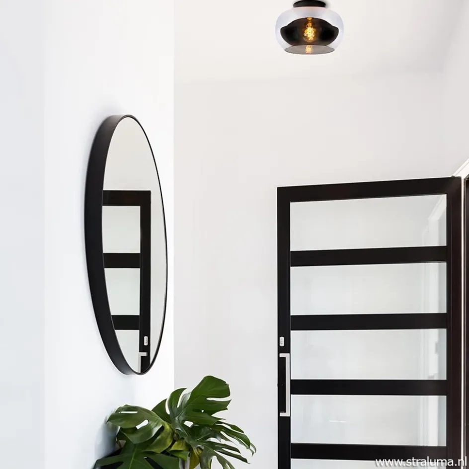 Plafondlamp zwart met smoke glas>Straluma Clearance