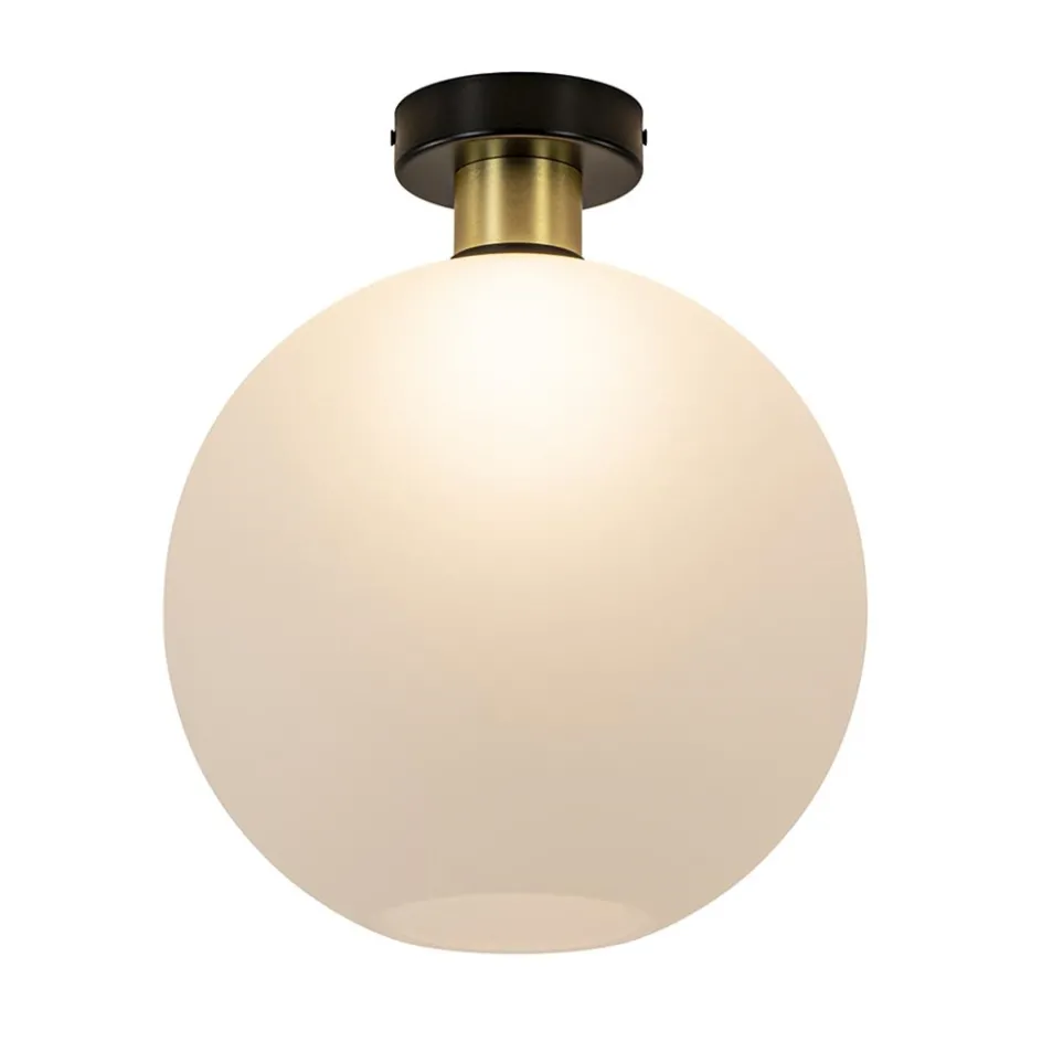 Plafondlamp zwart/goud met opaal glas 30 cm>Straluma Best