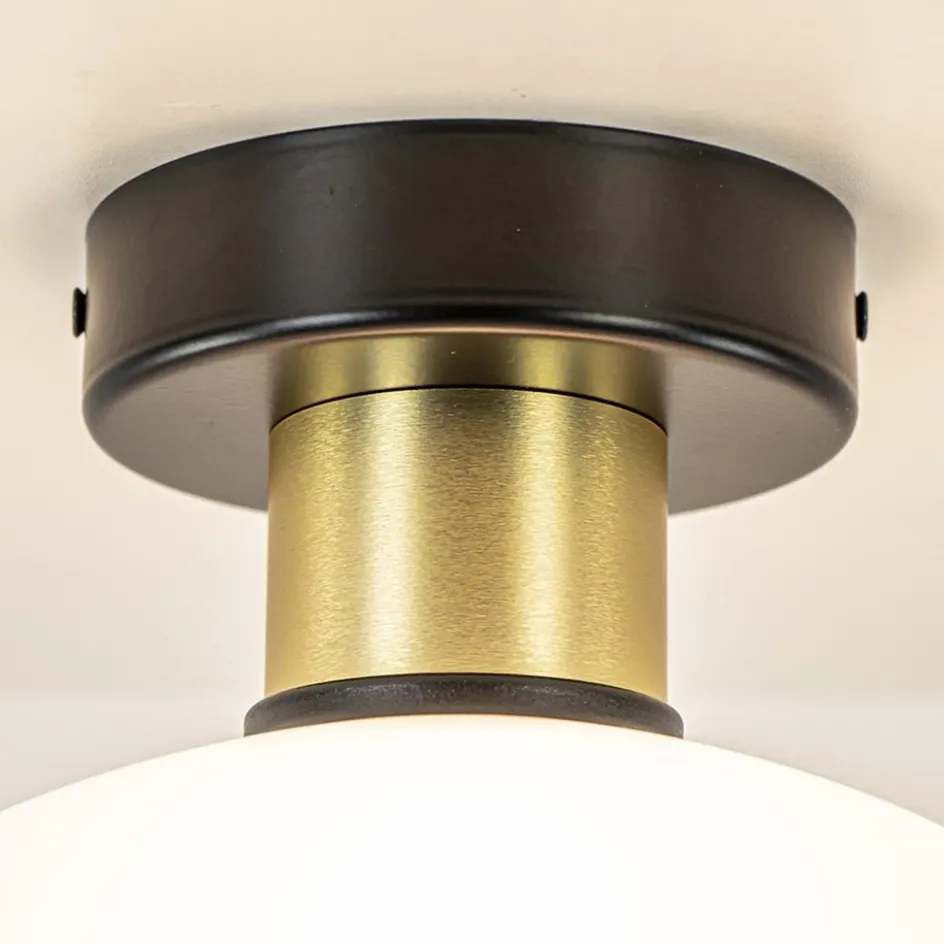 Plafondlamp zwart/goud met opaal glas 30 cm>Straluma Best