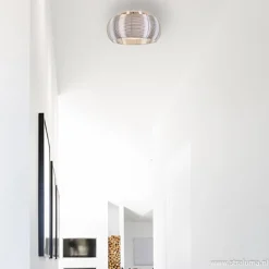 Plafondlamp-plafonnière glas en chroom></noscript>Straluma New