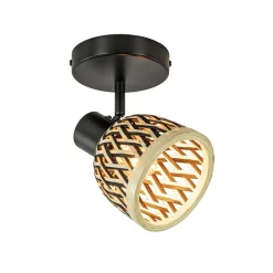 Plafondlamp/wandlamp zwart met bamboe kap verstelbaar>Straluma Sale