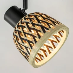 Plafondlamp/wandlamp zwart met bamboe kap verstelbaar><noscript><img width=