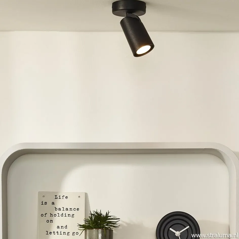 Plafondspot enkel zwart incusief GU10 dim to warm>Straluma Discount