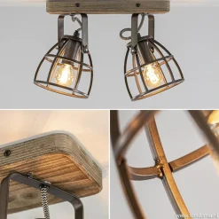 Plafondspot 2-L korf zwart/hout industr.><noscript><img width=